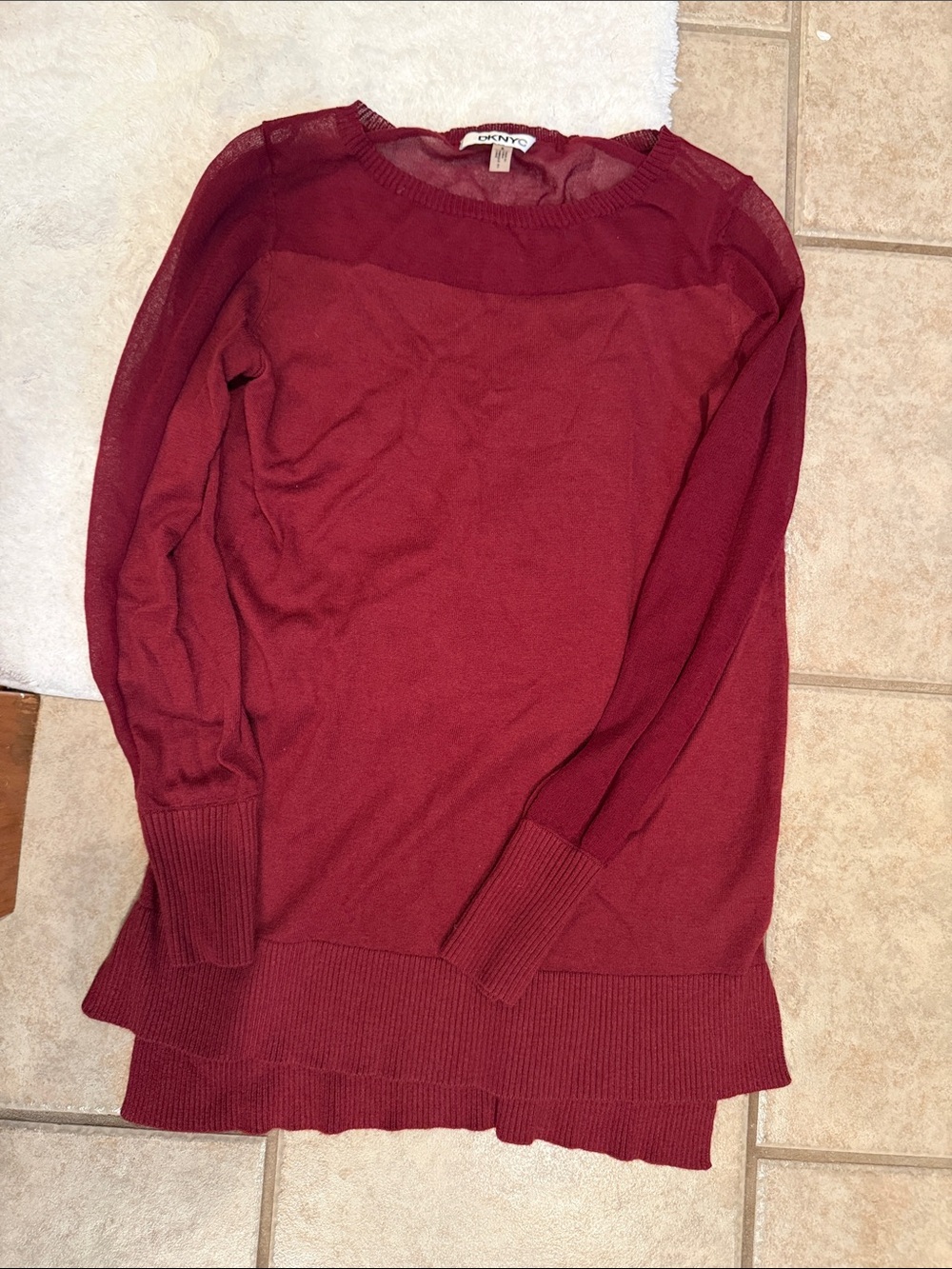 DKNY Women's Maroon Scoop Neck Long Sleeve Sweater